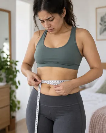 Mujer observando cambios en su cintura