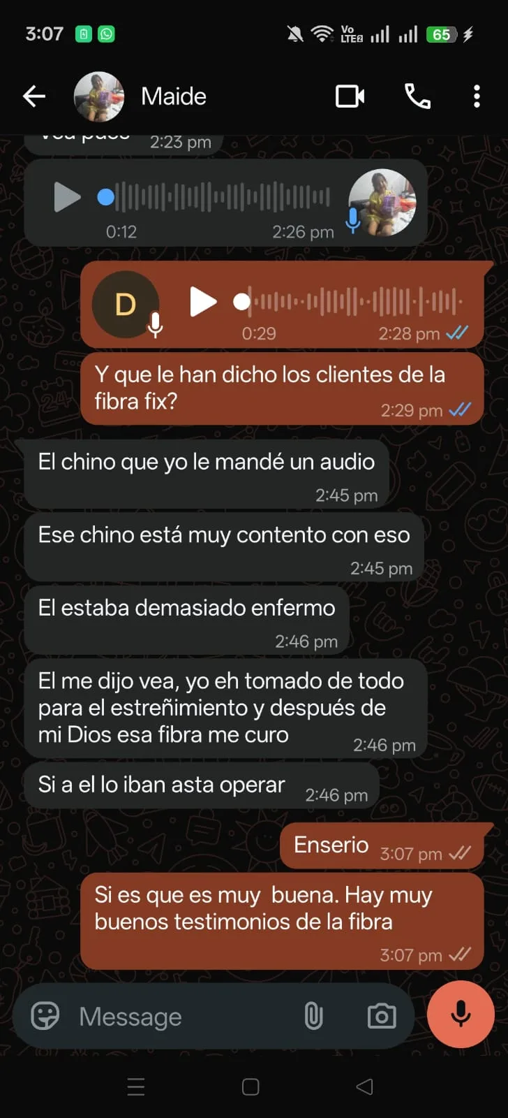 Testimonio de cliente Fibra Fix